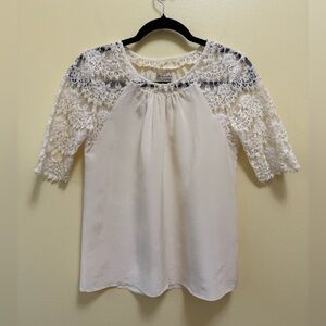 Madewell Silk & Lace Blouse Ivory Size Small‎